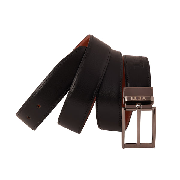 Genuine Full Grain Leather Belt - Cow Print - Black / Tan Reversible - 1707BLTN