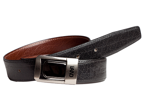 Genuine Full Grain Leather Belt - Buffalo Print Black / Cognac Reversible - 1709BLCN