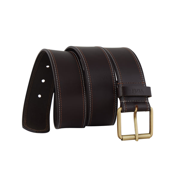 Genuine Full Grain Leather Belt - Contrast Stitching Brown - 1750BR