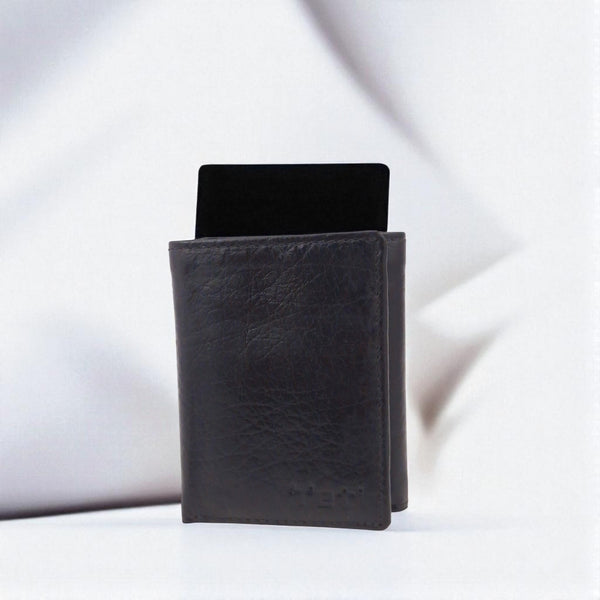 Men's Genuine Leather Tri Fold Wallet - Black