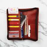 Genuine Leather Zip Around Travel Wallet - Tan