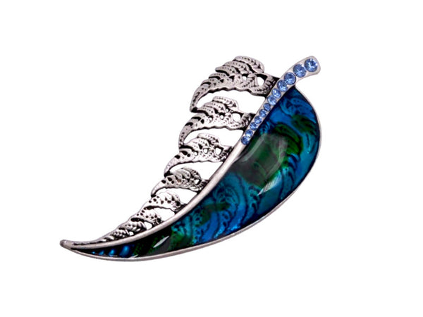 Kiwicraft Leaf Brooch - Blue Green Silver Fern with gift box