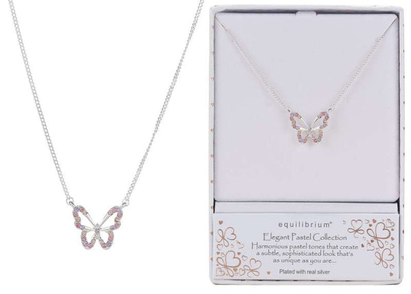 Equilibrium Necklace Silver Plated - Pink Butterfly