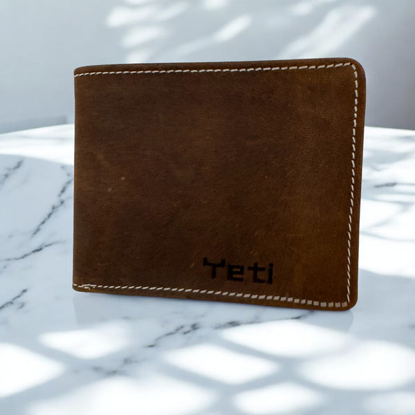 Men's Genuine Leather Classic Bi Fold Wallet with Coin Pocket - Crazy Brown