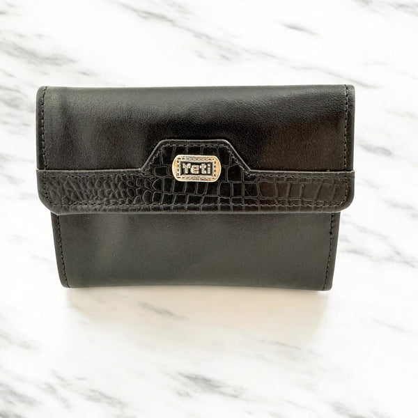 Woman’s Genuine Leather Tri Fold Wallet - Black
