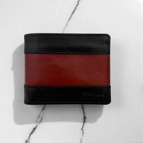 Men's Genuine Leather Two Tone Wallet with 2 ID Windows - Black