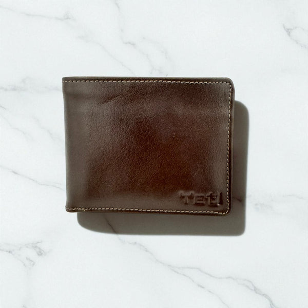 Men's Genuine Leather Bi Fold Wallet with ID Window - Brown
