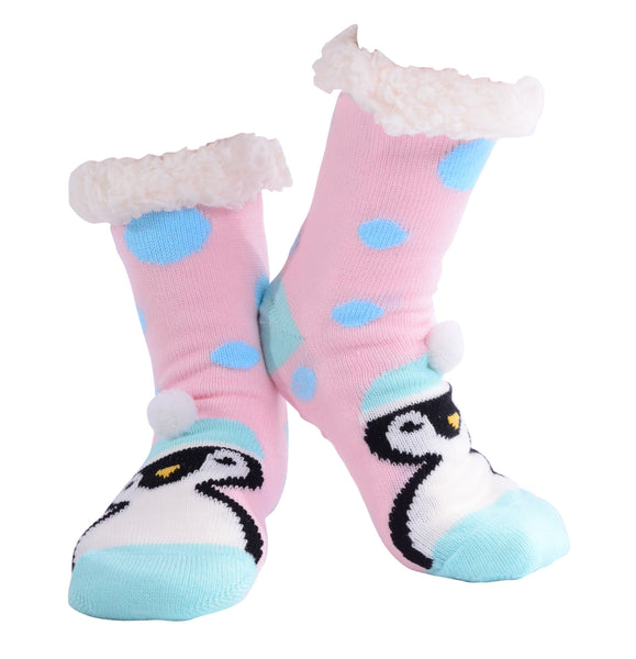 Nuzzles - Women's Pom Pom Penguin - Pink Foot Covering