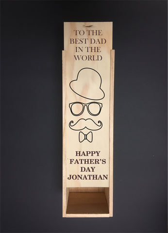 Personalised Single Bottle NZ Pine Wood Wine Box - Happy Father's Day
