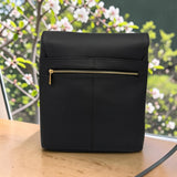 Woman's Genuine Leather Medium Crossbody Messenger Bag - Black