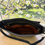Woman's Genuine Leather Medium Crossbody Messenger Bag - Black