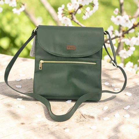 Woman's Genuine Leather Medium Crossbody Messenger Bag - Green