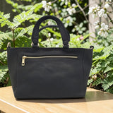 Woman's Genuine Leather Classic Handbag - Black