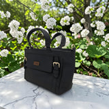 Woman's Genuine Leather Classic Handbag - Black