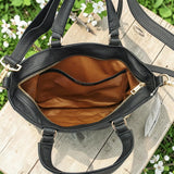 Woman's Genuine Leather Classic Handbag - Black