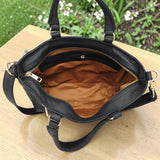 Woman's Genuine Leather Classic Handbag - Black