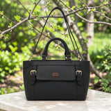 Woman's Genuine Leather Classic Handbag - Black