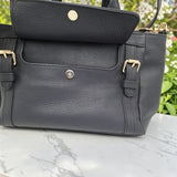 Woman's Genuine Leather Classic Handbag - Black