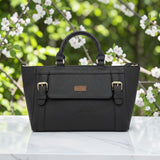Woman's Genuine Leather Classic Handbag - Black