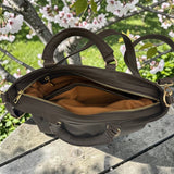 Woman's Genuine Leather Classic Handbag - Brown