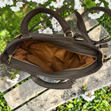 Woman's Genuine Leather Classic Handbag - Brown