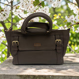 Woman's Genuine Leather Classic Handbag - Brown
