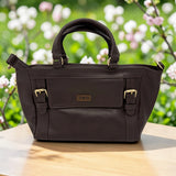 Woman's Genuine Leather Classic Handbag - Cognac
