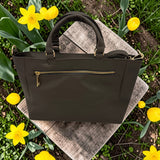 Woman's Genuine Leather Classic Handbag - Grey