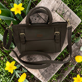 Woman's Genuine Leather Classic Handbag - Grey