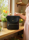 Woman's Genuine Leather Mini Messenger Crossbody Bag - Black