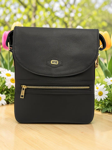Woman's Genuine Leather Mini Messenger Crossbody Bag - Black