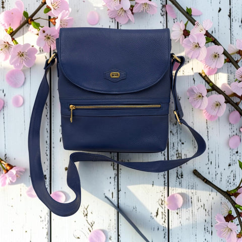 Woman's Genuine Leather Mini Messenger Crossbody Bag - Blue