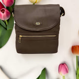 Woman's Genuine Leather Mini Messenger Crossbody Bag - Brown