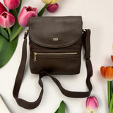 Woman's Genuine Leather Mini Messenger Crossbody Bag - Brown