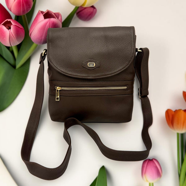 Woman's Genuine Leather Mini Messenger Crossbody Bag - Brown