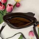 Woman's Genuine Leather Mini Messenger Crossbody Bag - Brown