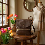 Woman's Genuine Leather Mini Messenger Crossbody Bag - Brown