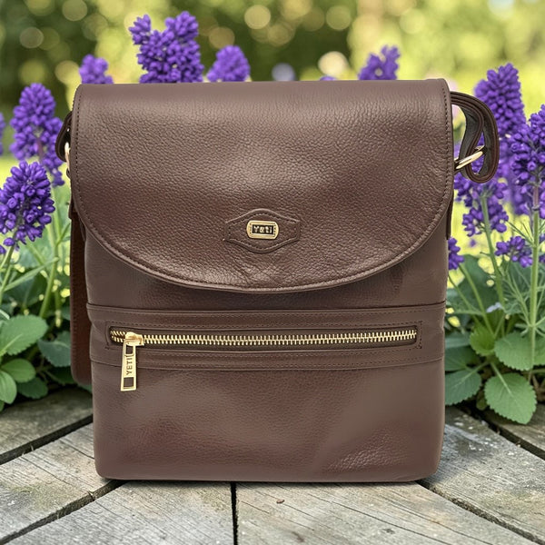Woman's Genuine Leather Mini Messenger Crossbody Bag - Cognac