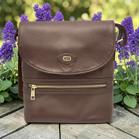 Woman's Genuine Leather Mini Messenger Crossbody Bag - Cognac