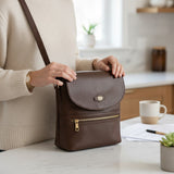 Woman's Genuine Leather Mini Messenger Crossbody Bag - Cognac