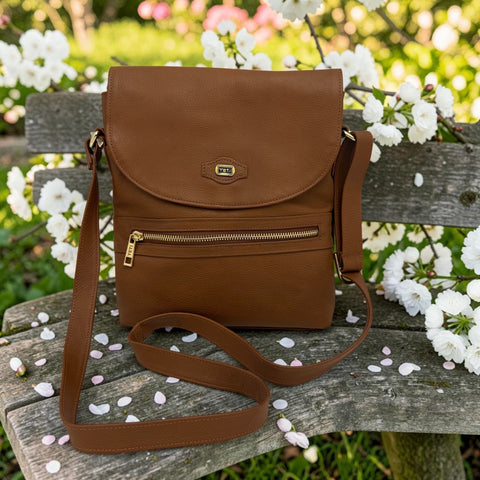 Woman's Genuine Leather Mini Messenger Crossbody Bag - Tan