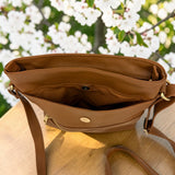 Woman's Genuine Leather Mini Messenger Crossbody Bag - Tan