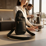 Woman's Genuine Leather Crossbody Sling Bag - Black