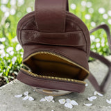 Woman's Genuine Leather Crossbody Sling Bag - Cognac