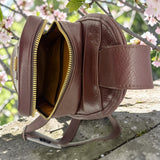 Woman's Genuine Leather Crossbody Sling Bag - Cognac
