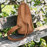 Woman's Genuine Leather Crossbody Sling Bag - Tan