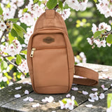 Woman's Genuine Leather Crossbody Sling Bag - Tan