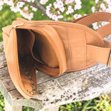Woman's Genuine Leather Crossbody Sling Bag - Tan