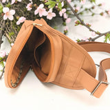 Woman's Genuine Leather Crossbody Sling Bag - Tan