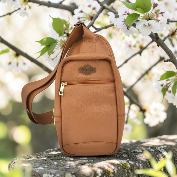 Woman's Genuine Leather Crossbody Sling Bag - Tan